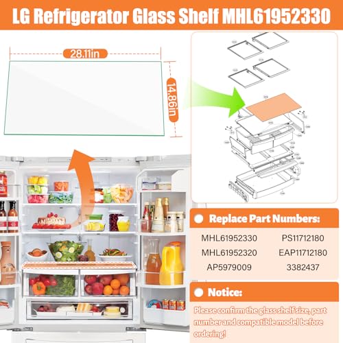 Image of Upgraded MHL61952330 Refrigerator Glass Shelf Compatible with LG Fridge Glass Shelf Replacement Parts LBC24360ST LFC24770ST LDCS24223S Shelves Kenmore Refrigerator Crisper Drawer Cover Tempered Glass