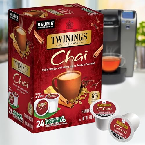 Image of Twinings Chai Black Tea K-Cup Pods for Keurig, 24 Count (Pack of 2), Naturally Sweet and Savoury Spice Flavors, Caffeinated, Enjoy Hot or Iced