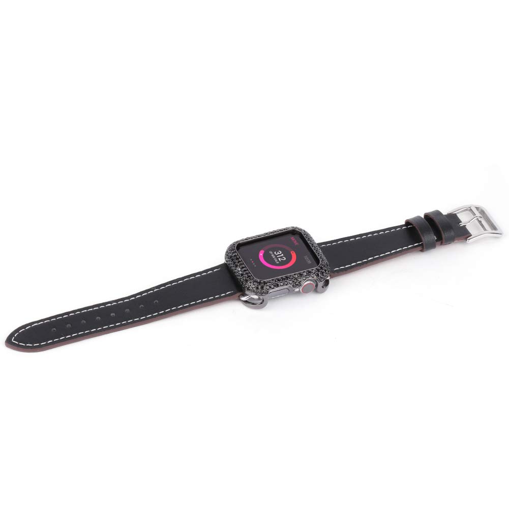 Preciosa carcasa de cristal brillante con bisel de diamantes de imitación compatible con Apple Watch Series 6, 5, 4, SE, 3, 2, 1 (negro con cristales negros, 44 mm/42 mm)