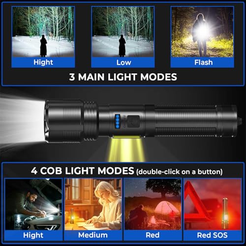 Image of Svoko Torch Light High Power Rechargeable, IPX7 Waterproof Led Charging Flashlight High Beam 800m Long Range with 7 Light Modes, Magnetic, Adjustable Portable Powerful Torchlight for Camping, Outdoor