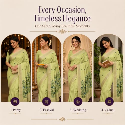Image of Premium Cotton Jamdani Saree with Woven Floral Pallu & Matching Blouse Piece | Soft Lightweight Ethnic Wear for Women