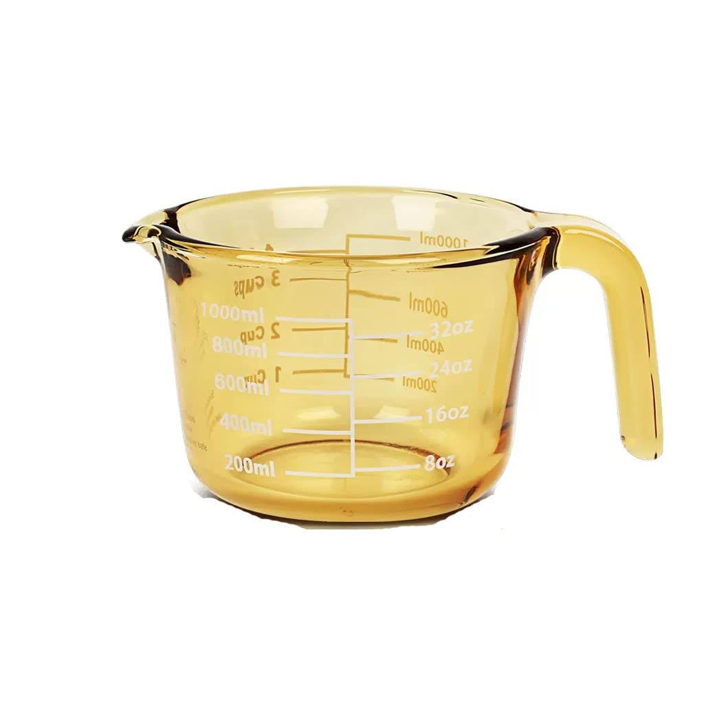 XMING Taza medidora de vidrio con escala y tapa for uso doméstico Cocina Grado alimenticio Tazas de leche resistentes a altas temperaturas Tazas de desayuno for hornear y batir huevos (Size : 1000ML