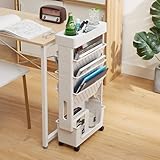 VECELO 本棚 ファイルワゴン 書類ラック 可動棚 隙間収納 組立簡単 教科書収納 スリム キャスター付き 大容量 収納 安定性 省スペース 北欧 おしゃれ 可愛い ブックラック 置物架 マガジンラック 学生 オフィス キッチン リビングルーム 漫画 絵本 ホワイト(幅37.5×奥行15×高さ78cm)