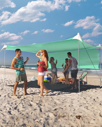 TOURIT Beach Tent Sun Shelter 11x11ft, UPF50+ Protection Beach Canopy Tent Sun Shade with Windproof Design, Outdoor Canopy for Camping, Fishing, Backyard, Green