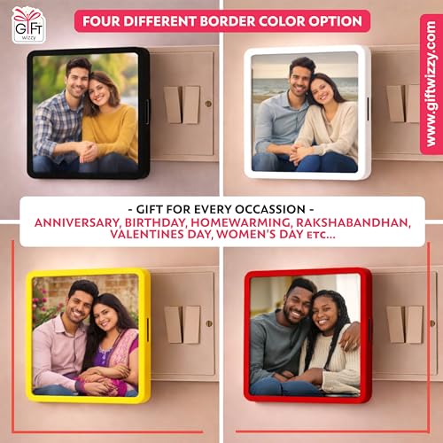 Image of Personalized Square Night Lamp with Custom Photo & Text | 4 x 4 Inch Plastic Night Light | Plug-in AC Powered | Custom Gift for Birthday, Anniversary, Home Decor & All Occasions (Red)