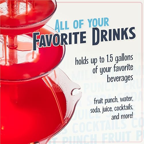 Image of Nostalgia 3-Tier Party Fountain, Holds 1.5 Gallons, LED Lighted Base, Includes 8 Reusable Cups, 1.5 Gallon, Clear