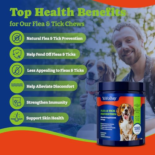 Image of Flea and Tick Prevention for Dogs Chewable - 180 Soft Chews, Salmon & Blueberry Flavor - Dog Flea and Tick Treatment Chewable, Natural Defense- Dog Immune Support Supplement