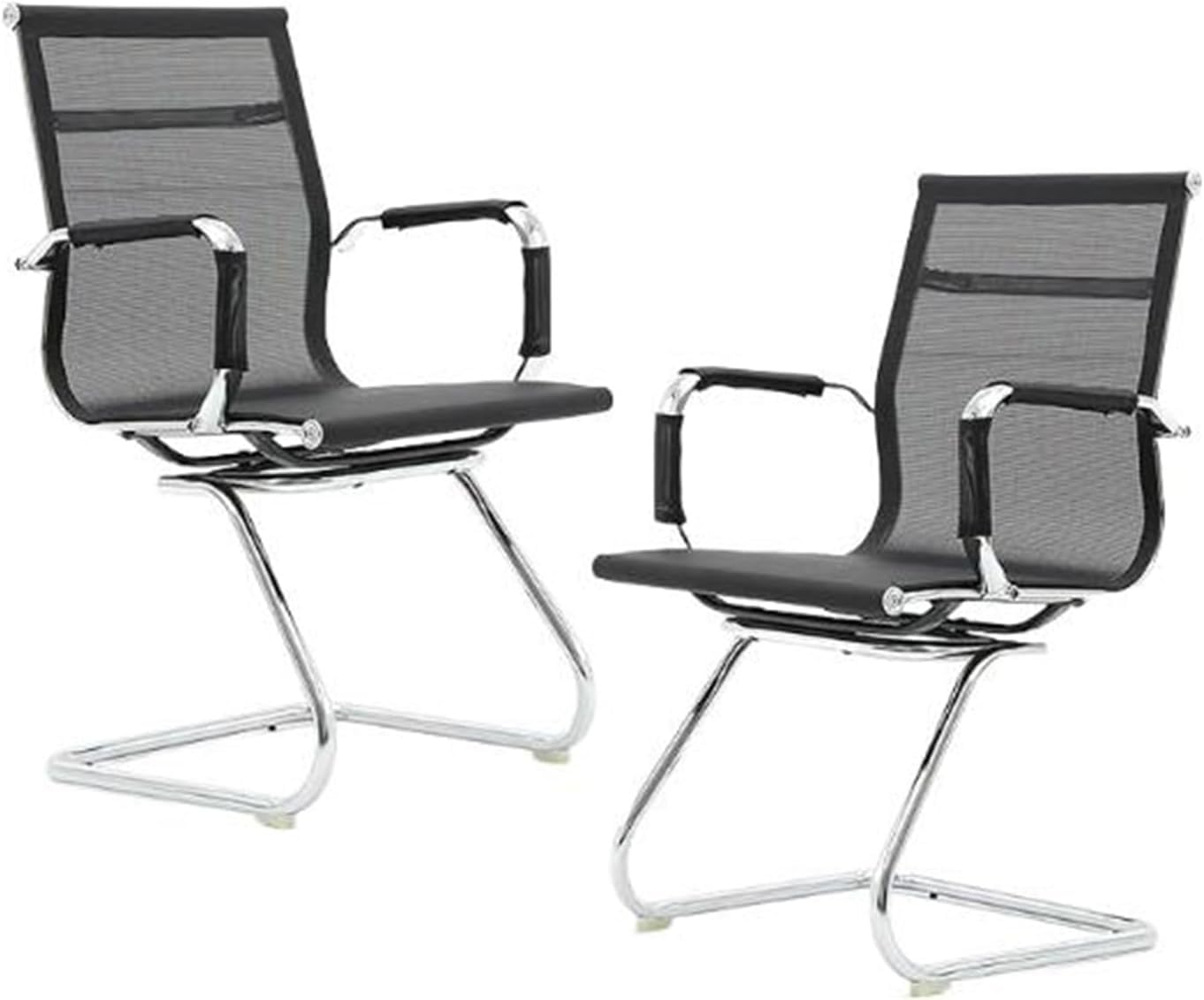 AVLLSO Mesh Computer Office Chair Set of 2, Conference Room Chairs with Mid Back & Sled Base, Executive Computer Chair for Waiting Room/Meeting/Lobby/Restroom