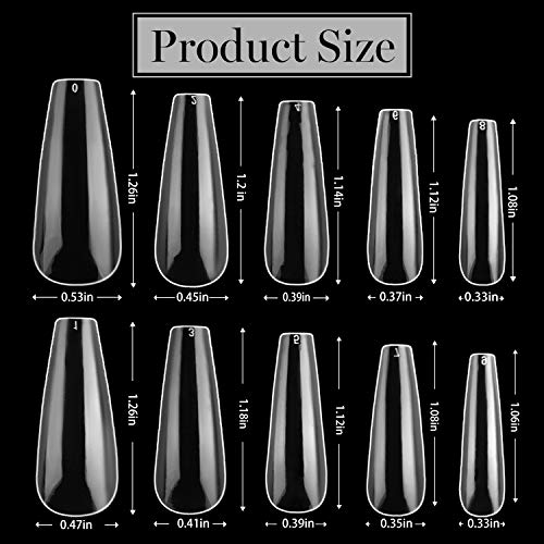 Long Coffin Fake Nail Tips - Beetles Gel Polish Acrylic Clear Artificial False Nails with Case for Acrylic Nail/Dip Powder Nail/Poly Extension Gel Nail, DIY Nail Art Home