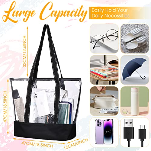 Yahenda 6 Pcs Clear Tote Bags Large Pvc Tote Bags With Zipper And Pocket Transparent Plastic Tote For Women Wedding Beach Party Gym Outdoor Large Work Bag Bulk, 18.5 X 13.6 X 5.9 #TOP1