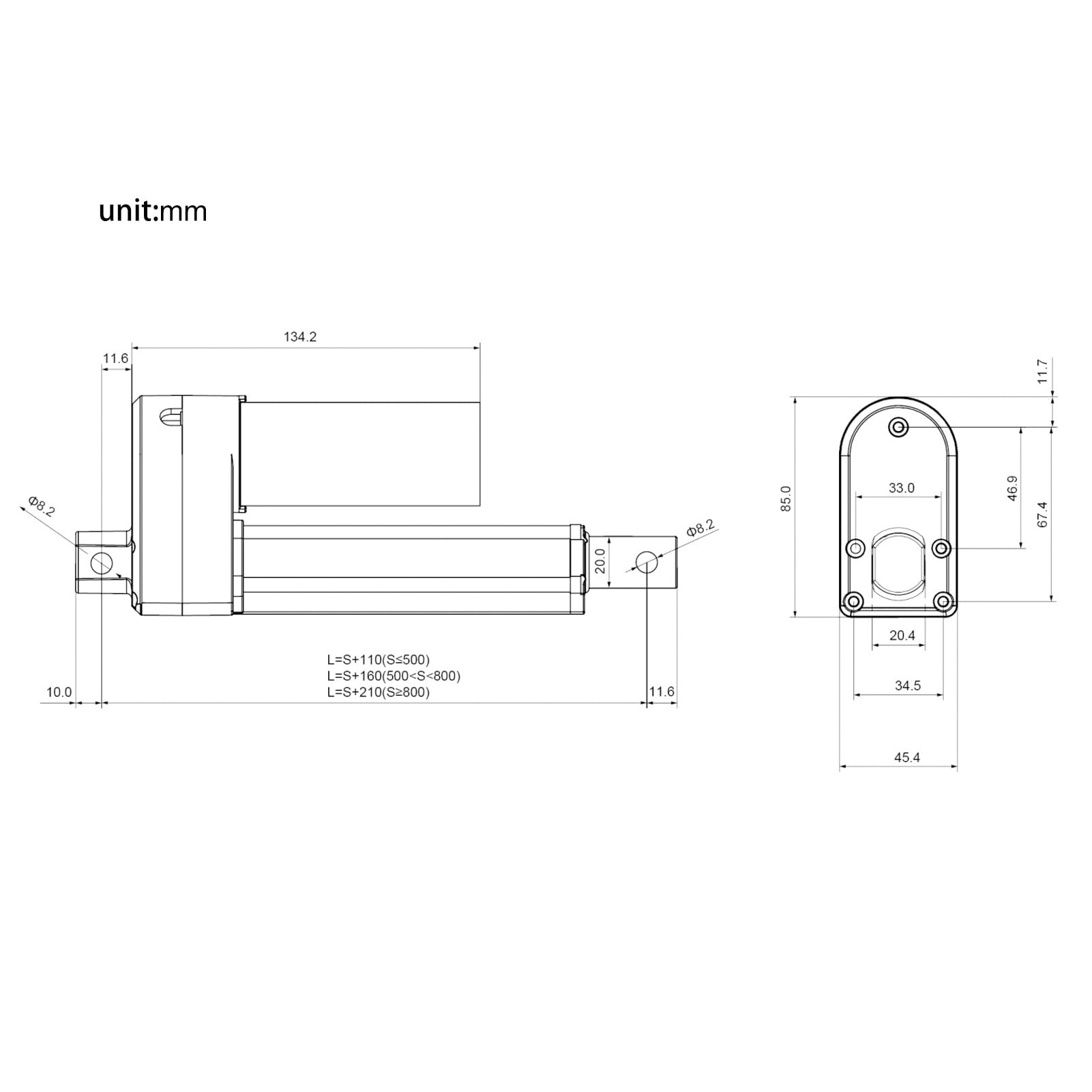 Cryfokt Vérin électrique Linéaire Miniature, Moteur 24V DC 1200N avec