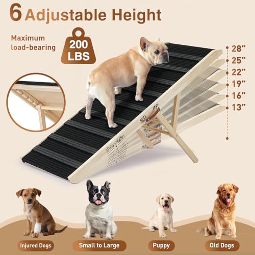 Dog Ramp for Car - 51" Long Foldable Pet Ramp for Small Large Dogs - Dog Ramps for High Beds Couch Car/SUV - Pet Stairs High Traction with Platform 6 Adjustable Heights 13" to 28" Up to 200LBS - Image 4