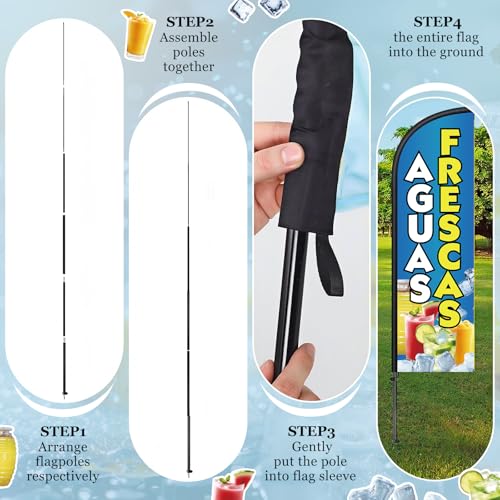 Image of Remagr 2 Pack Aguas Frescas Feather Flag 7 ft Advertising Swooper Flag Sign Windless Aguas Frescas Banner with Pole Kit and Ground Stake for Businesses Restaurants Outside Ground