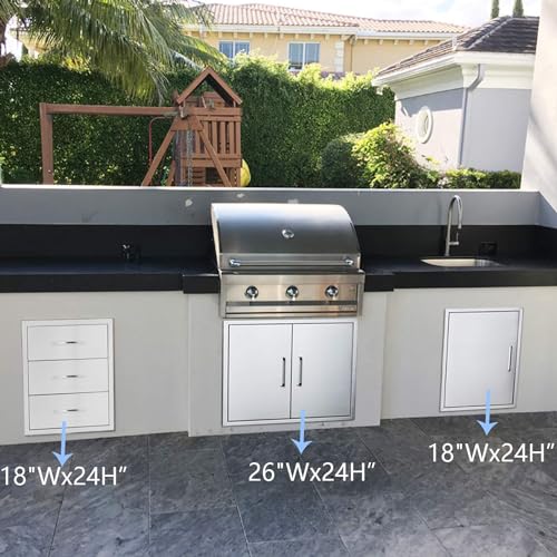 Image of Outdoor Kitchen Drawers,18 inch W x 24 inch H x 23 inch D Stainless Steel BBQ Triple Drawer with Chrome Handle, Enclosed Built-in Access Drawer Flush Mount for Outdoor Kitchen,BBQ Island