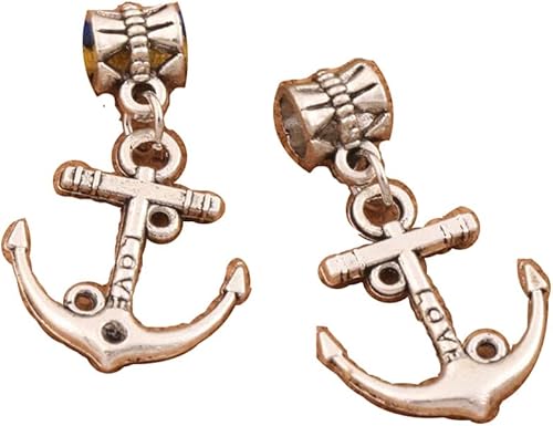 2 colgantes europeos con diseño de ancla de amor, para pulseras, collares, bisutería de metal, L, Metal, Aleación.