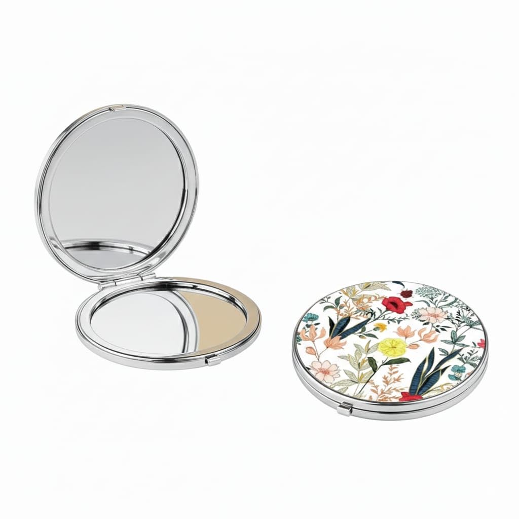 Compact Pocket Mirror for Women & Girls, Floral Design, 2X/1X Magnifying Glass, Foldable Travel Makeup Mirror, 2.4 Inch Round (Random Colour and Design)-image-14
