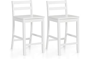 COSTWAY White Counter Stool with Ergonomic Backrest & Footrest (Set of 2)