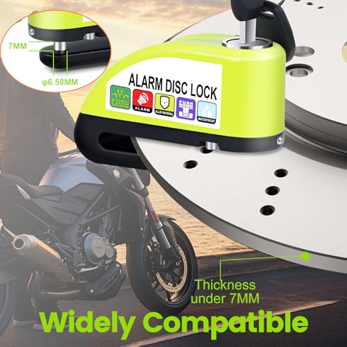 Anykuu Bremsscheibenschloss Motorradschloss Alarm 110 dB Laute Scheibenschloss Bremsschloss mit 1.5m Erinnerungskabel und Schlosstasche Alarmschloss Für 7mm Dick Bremsscheibe Motorrad Fahrrad