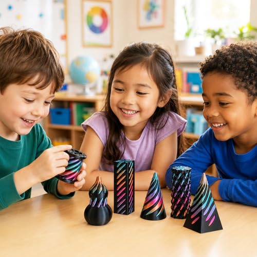 6 Pack Impossible Cone 3D Printed Fidget Toys, Spiral Cone Pyramid Passthrough Desk Sensory Fidget Toys for Kids Adults, Cool Stress Relief Gifts for Classroom Office - Image 5