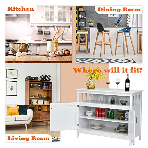 Loko White Buffet Cabinet, Kitchen Cabinet With Five-Position Adjustable Shelf, Sideboard Cabinet With Pine Wood Legs, 45 X 20 X 36 Inches #TOP5