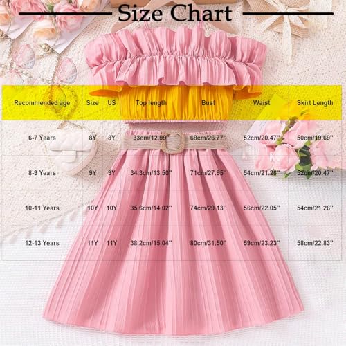 Skort Sets for Girl Chiffon Long Match Cami 2 Piece Top Bustier Tshirts Skorts Sets Girl 2025 Trendy Y2K3