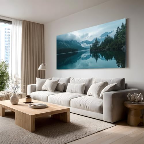 Paesaggio Lago Quadri Moderni Camera Da Letto Rustico Montagna Stampe Su Tela Grandi Dimensioni Classico Foresta Quadro Decorativo Per Testata Letto O Soggiorno, Arte Murale Moderna 60x120 cm