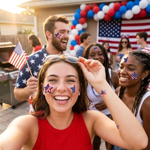 LAOREI 500PCS 4th of July Star Stickers Roll, Patriotic American Flag Labels, Red White Blue Adhesive Decals for Independence Day Party Favors, Memorial Veterans Events, Scrapbook Cards Envelopes — view 2