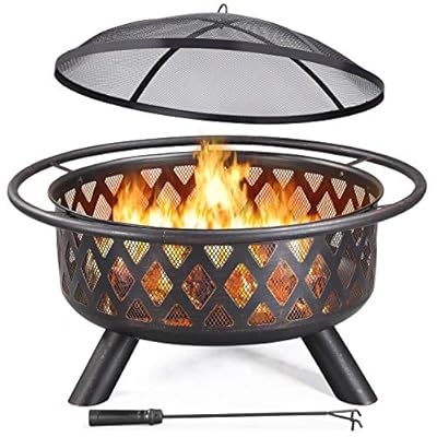 Yaheetech 36 Inch Outdoor Round Fire Pit - Backyard Patio Garden Stove Bonfire Wood Burning Firepit for Outside with Spark Screen and Poker