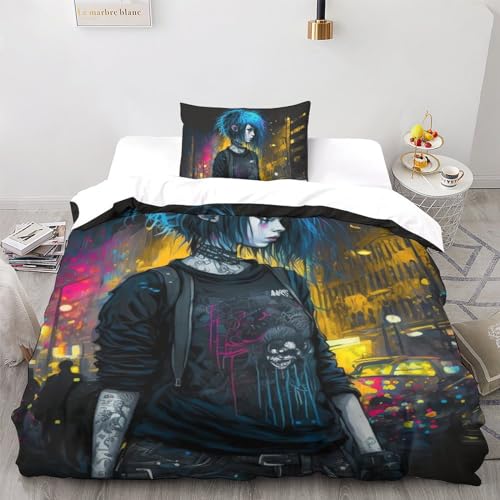 Housse de couette emo girl 3 pièces 135x200cm en microfibre douce