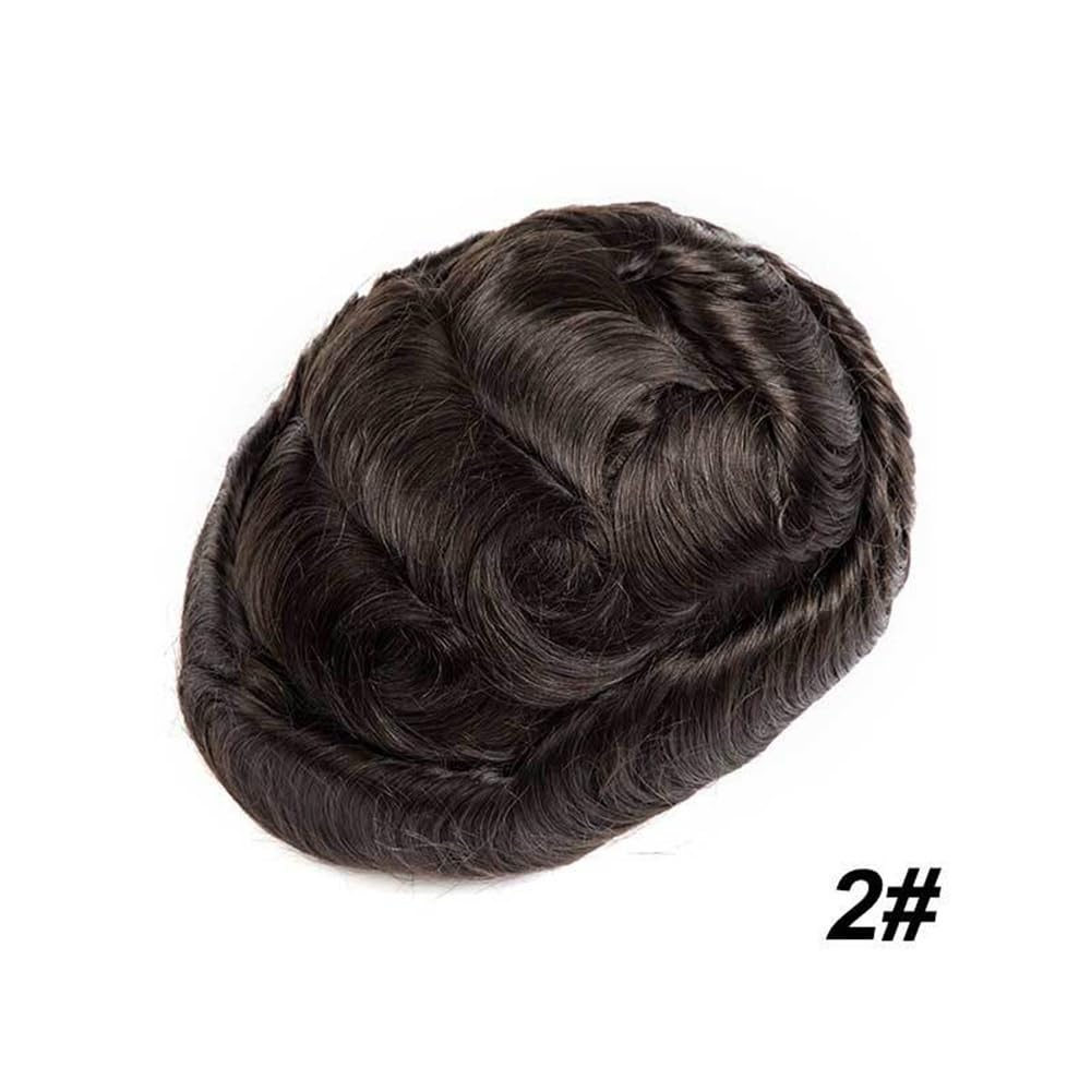 Perruque Postiche for homme en cheveux humains indiens bruns, base fine de 0,1 à,12 mm, prothèse capillaire masculine(2#,6x7)