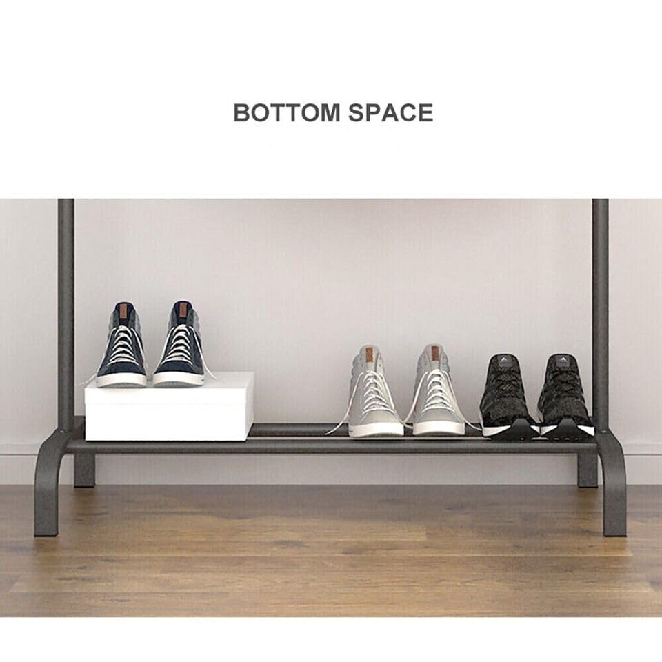 Image of Single Pole Coat Hanger /Cloth Stand /Garment Stand with Bottom Shelves - Metal Garment Rack for Organized Storage 8 Hook (.Black)