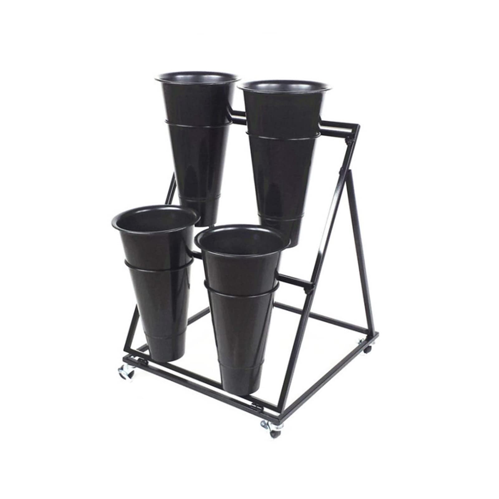 XBTGS Flower display stand - indoor plant stand, heavy-duty mobile metal plant stand with wheels and bucket, home flower pot stand, wrought iron flower cart with whee,Black-4 Bucket