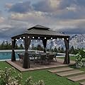 PURPLE LEAF 12' X 12' Outdoor Gazebo with Metal Roof Permanent Hardtop Gazebo with Light for Patio Lawn and Garden Grey