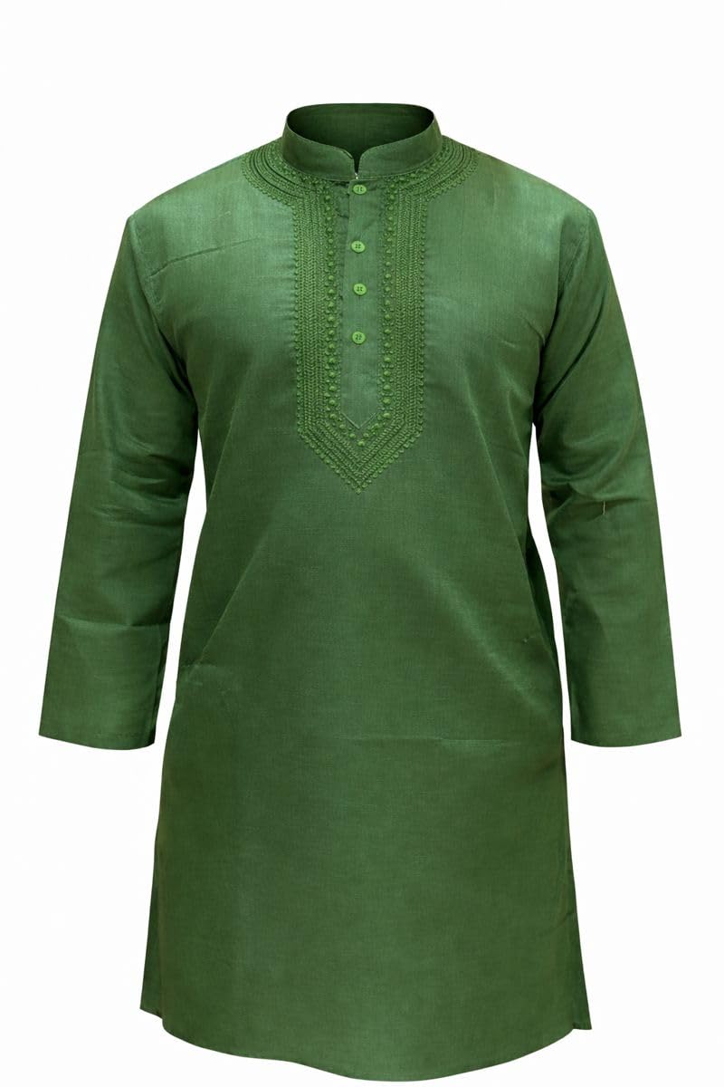 Men's Embroidered Kurta for Haldi and Mehendi, Full Sleeves, Mandarin Collar, Yellow and Green-image-15