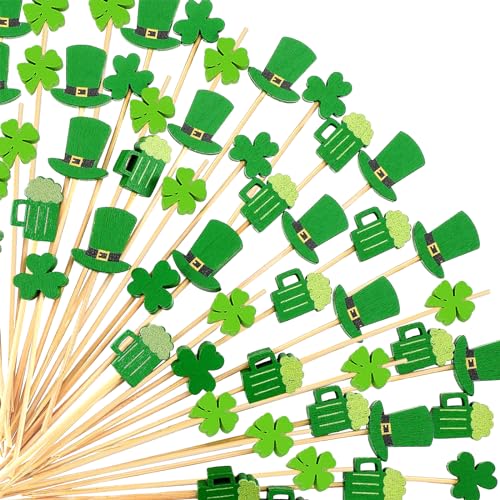 CCINEE 200 Pcs St. Patrick's Day Cocktail Sticks,Shamrock Green Hat