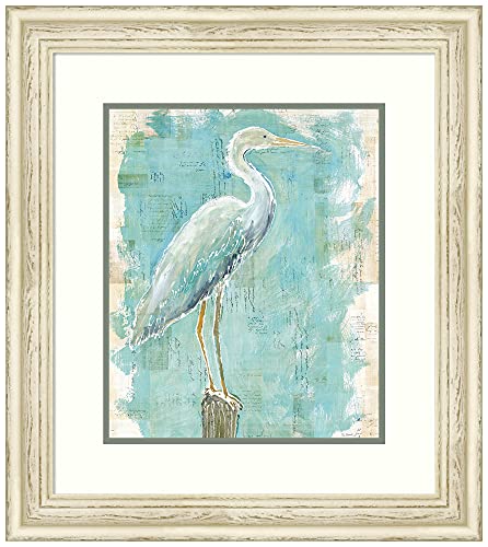 Amanti Art Wood Framed Wall Art Print Coastal Egret I v2 by Sue Schlabach (24.4 in. W x 27.4 in. H), Country White Wash Framed Wall Decor - Medium