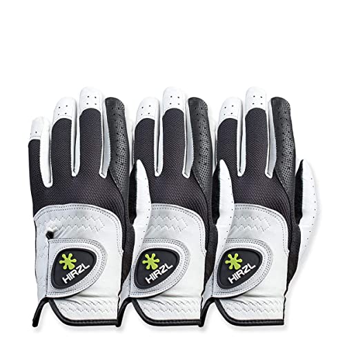 Hirzl Trust Control 2.0 – Men's All-Weather Golf Glove (White/Black) | Kangaroo Leather Palm | Cabretta Leather Backhand | Trusted By Pro’s, Cadet Extra Large, Worn On Left Hand (Pack Of 3) #TOP1