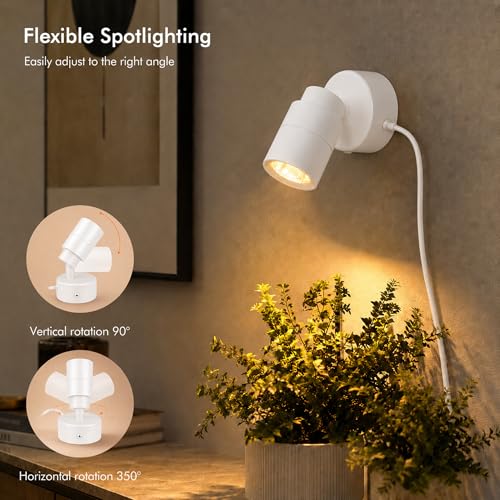 Image of 2 Pack LED Spot Lights Indoor, 5W Uplighting with Remote Control Dimmable & Timer, Uplights Indoor Floor Spotlights with 3 CCT, Accent Lighting Stick on Wall Light for Plants Picture Artwork, White