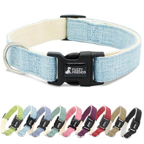 Light Blue Hemp Dog Collar - Hypoallergenic Dog Collar - Comforta...