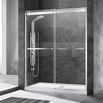 Woodbridge SDD6076-C Frameless Shower Doors 56-60" Width x 76" Height with 3/8"(10mm) Clear Tempered Glass, 2 Ways Opening & Double Sliding in Polished Chrome Finish