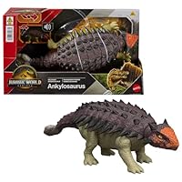 ​Mattel Jurassic World Rebirth Wild Roar Dinosaur Toy, Posable Ankylosaurus Figure, Tail Controlled Head Butt & Multi Attack & Sound, Digital Play, JGB90
