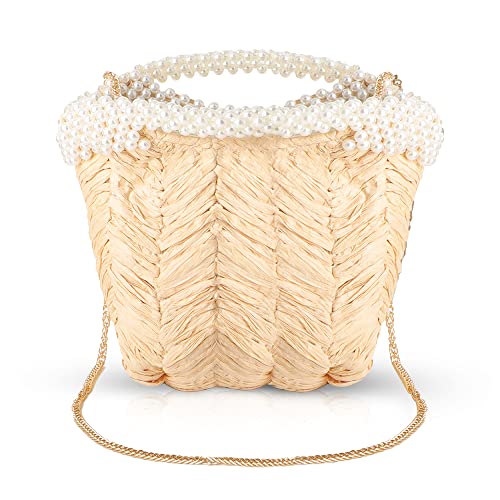 Bolso de verano mujer tejido con perlas blanco miniatura 1