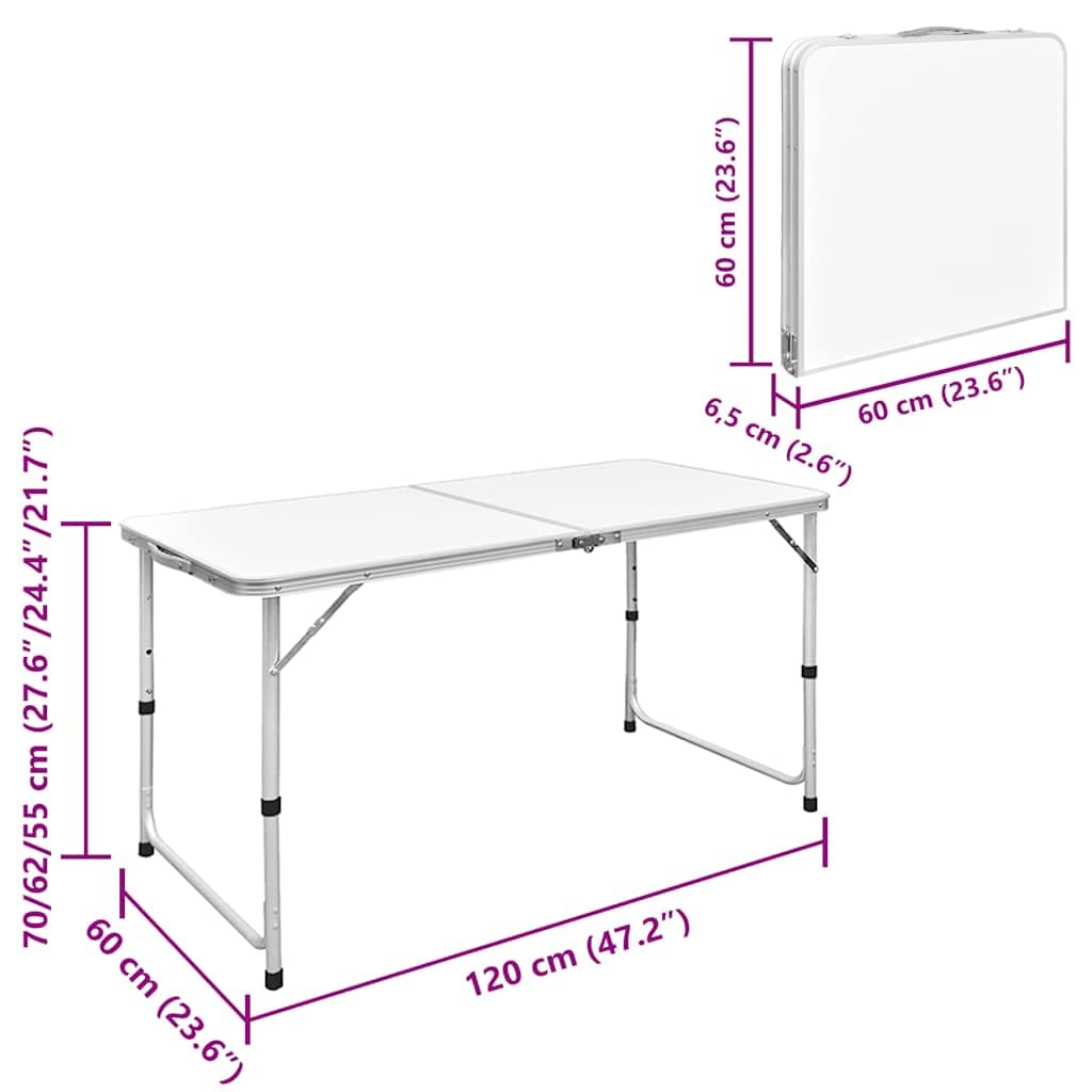 Campingtisch mit 4 Hockern Klappbar, 120x60 cm Campingtisch höhenverstellbar, Klappbarer Klapptisch Set für Garten Terrasse Picknick