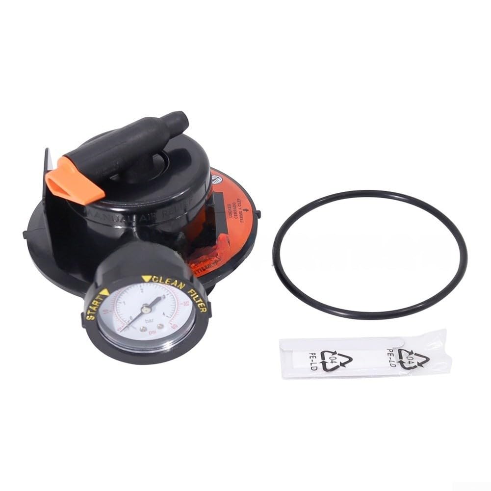 Gruppo valvola di sfogo dell'aria manuale con calibro 60 PSI per filtri Hayward DE e piscina a cartuccia, parte di ricambio in plastica nera con O-Ring e nastro PTFE