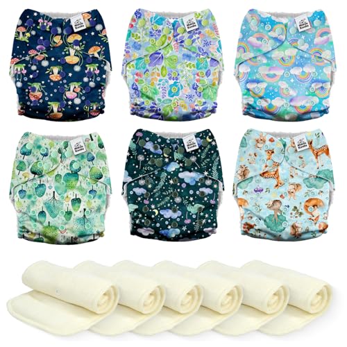 Image of Mama Koala 3.0 Cloth Diapers for Babies, One Size Washable and Reusable Pocket Diapers for Newborns and Toddlers (Forest & Sky)
