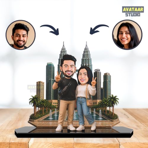 Image of Wood Rectangular Personalized Caricature Gift for Couple, 7 Inches, Tabletop Multicolor, Art Deco Style (COUPLE 15)