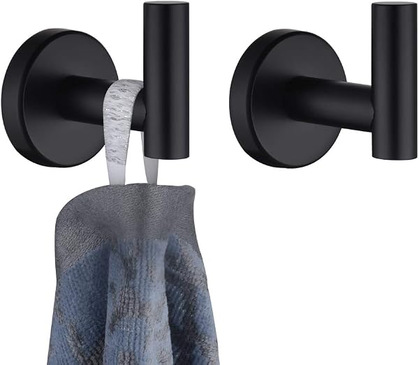 Close-up of the JQK matte black towel hook showing its clean, square bracket design.