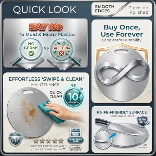Image of OrganizeMee Stainless Steel Chopping Board (Round, 31cm) - Heavy Duty Metal Cutting Board for Kitchen - Hygienic, Dishwasher Safe & Durable (1.5mm Thick)