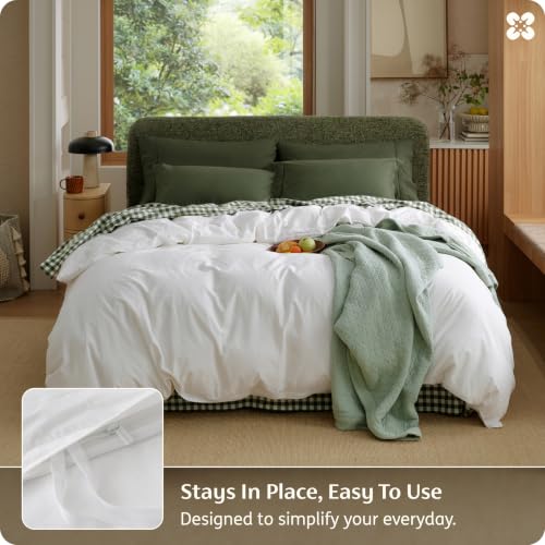 Image of Bedsure PureWoven 100% Washed Cotton Duvet Cover Only, Queen, Natural White | 1 Duvet Cover, No Pillow Shams, Linen Like Textured, Lightweight & Breathable for All Seasons, Zipper Closure, 8 Corner Ties