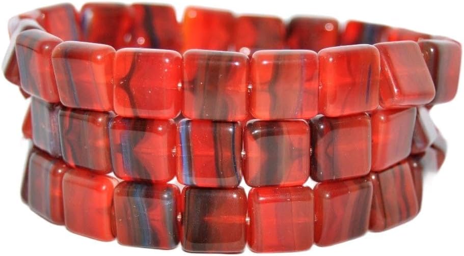 80 pcs Flat Square Pressed Glass Beads, Mixed Colors Orange Ab 2Xside (MIX-ORANGE-AB-2XSIDE), 11 mm, Glass, Czech Republic